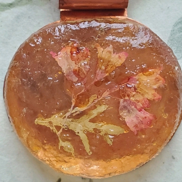 Artisan Wild Flowers In Resin On Copper Chain Necklace - Nwt - Picture 5 of 12